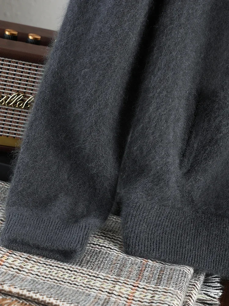 100% Plush Cashmere Mens Zipped Cardigan Sweaters Pullovers Long Fluff Pure Brushed YKK Zipper Jacket Autumn Winter 250729