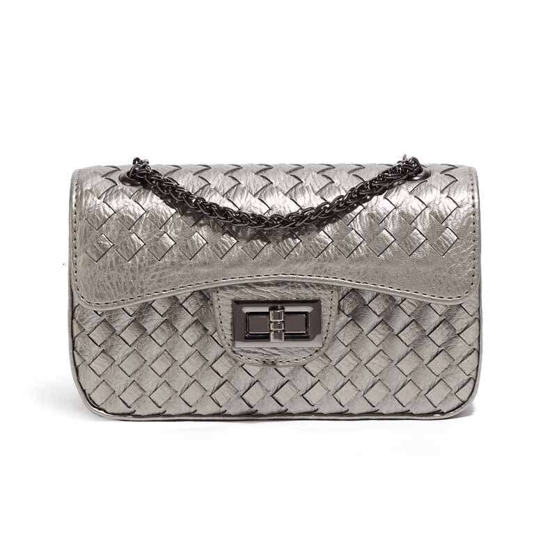 Women Spring Summer New Woven Small Square Fashion Simple Style Chain Textured Trendy Versatile Single Shoulder Crossbody Envolope Bag
