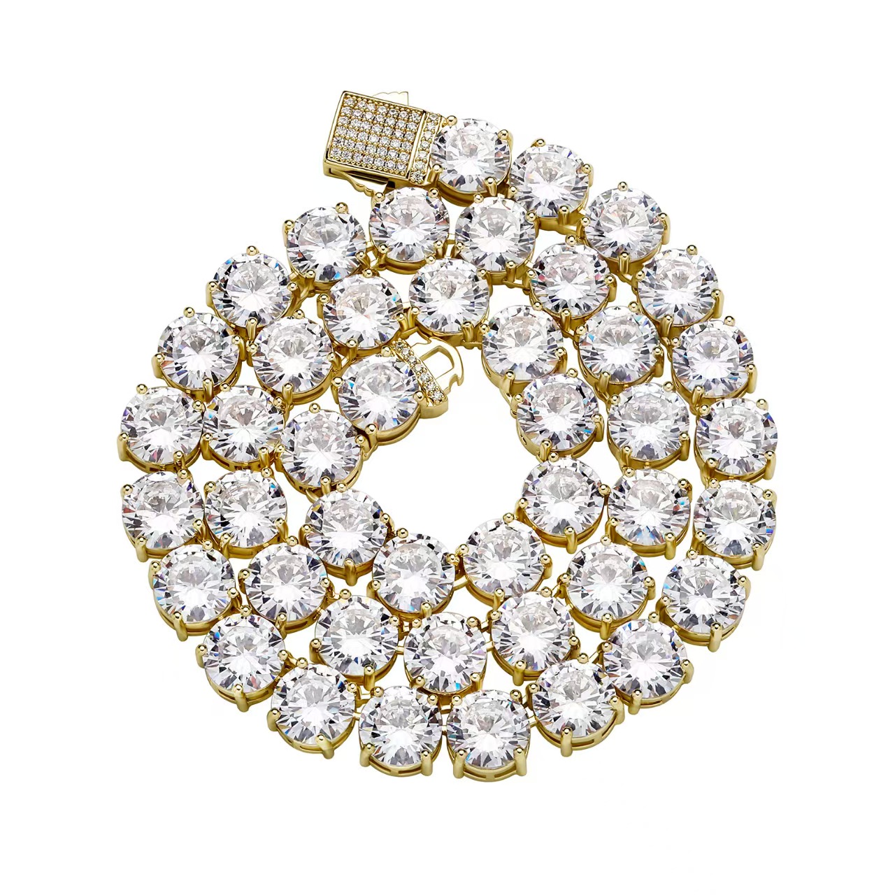 necklace moissanite chain Hip Hop Necklace Gold Plated Jewelry Iced Out Dia Clustered Tennis Chain Free shipping
