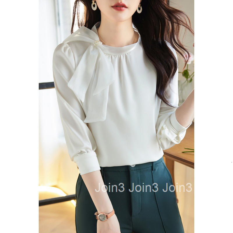 Autumn New Pure Desire White Chiffon Long Sleeve Blouse Womens Fashion Tie Collar Base Shirt Women