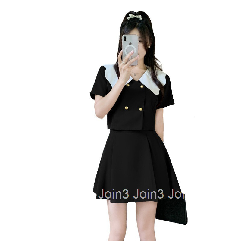 Summer New Plus Size Womens Fashion Elegant Slim Fit Concealing Fat Short Sleeve Top and Half Skirt Set