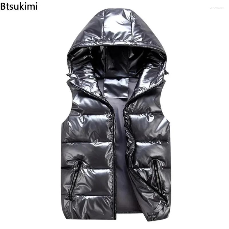Men's Vests Hooded Vest Coats Fashion Glossy Waterproof Design Couple Down Cotton Lightweight Casual Waistcoat Male Parkas
