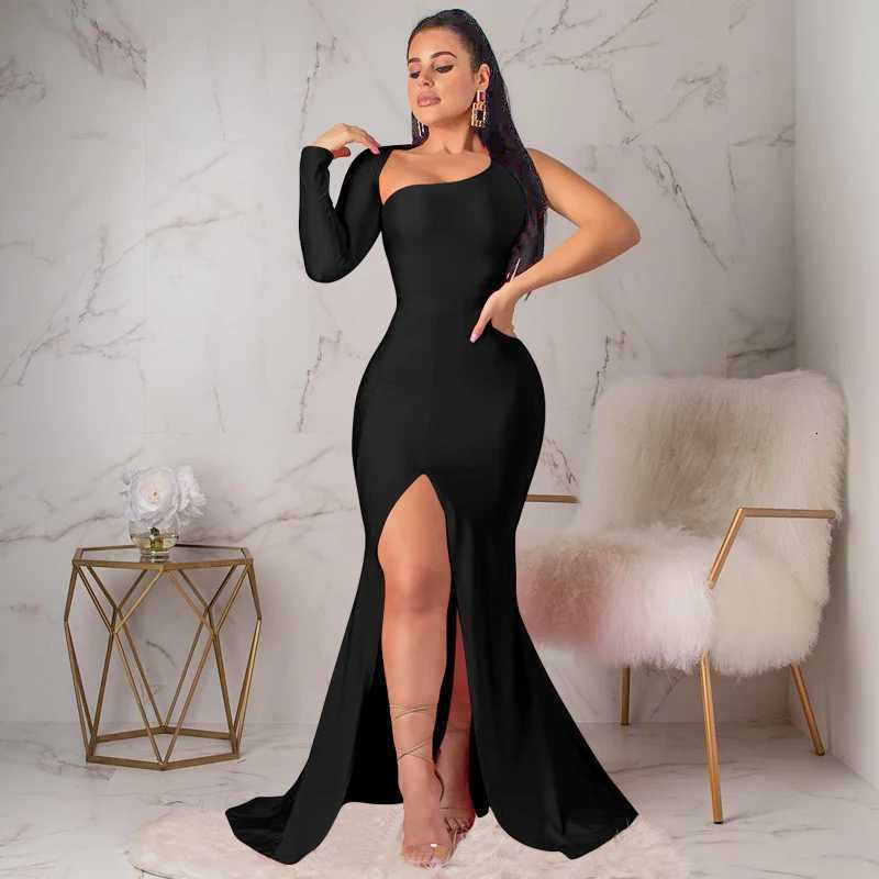 Spring Fall Long Dress Long-sleeved Elastic Force Single Sleeve Slim Long Womens Dress Z250728