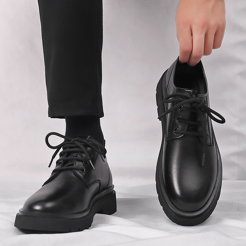 2025 New Leather British Style Large Size Men's 45 46 Black Lace-up Vintage Trend Shoes D54-D