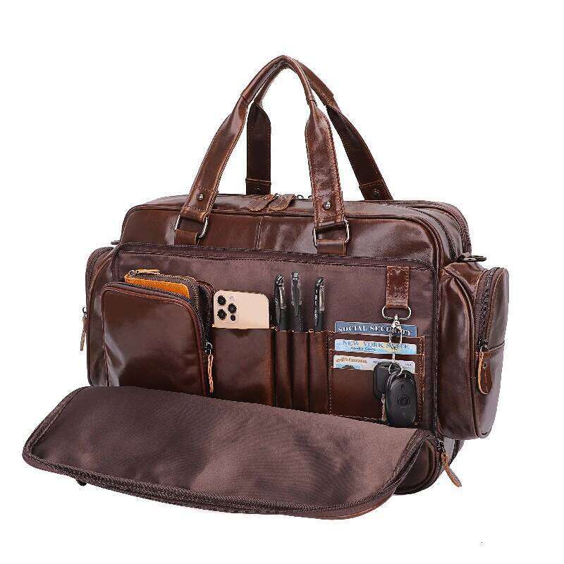 OLOEY Nesitu Vintage Big Large Capacity 100% Guarantee Genuine Leather Men Messenger Bags Briefcase 15.6'' Laptop Portfolio M7150