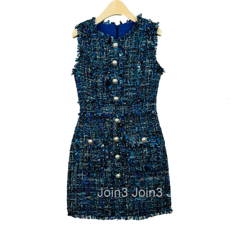 Autumn Winter New French Style Elegant High J-Sense Tweed Woven Base Sleeveless Vest Dress Short Skirt
