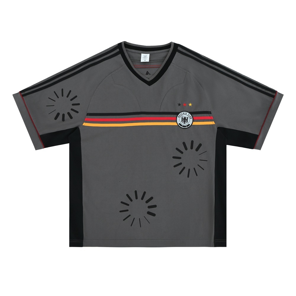 Lanhai Mens Clothing 2025 Spring Summer New Trendy Brand V-Neck Striped Loaded Print Sports Short Sleeve T-Shirt for Men