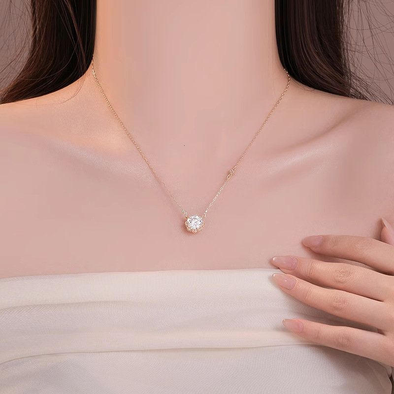 Golden Round Crystal Pendant for Women 2025 New High-end Light Niche Collarbone Chain Necklace Accessories Jewelry for Women Jewelry for Women