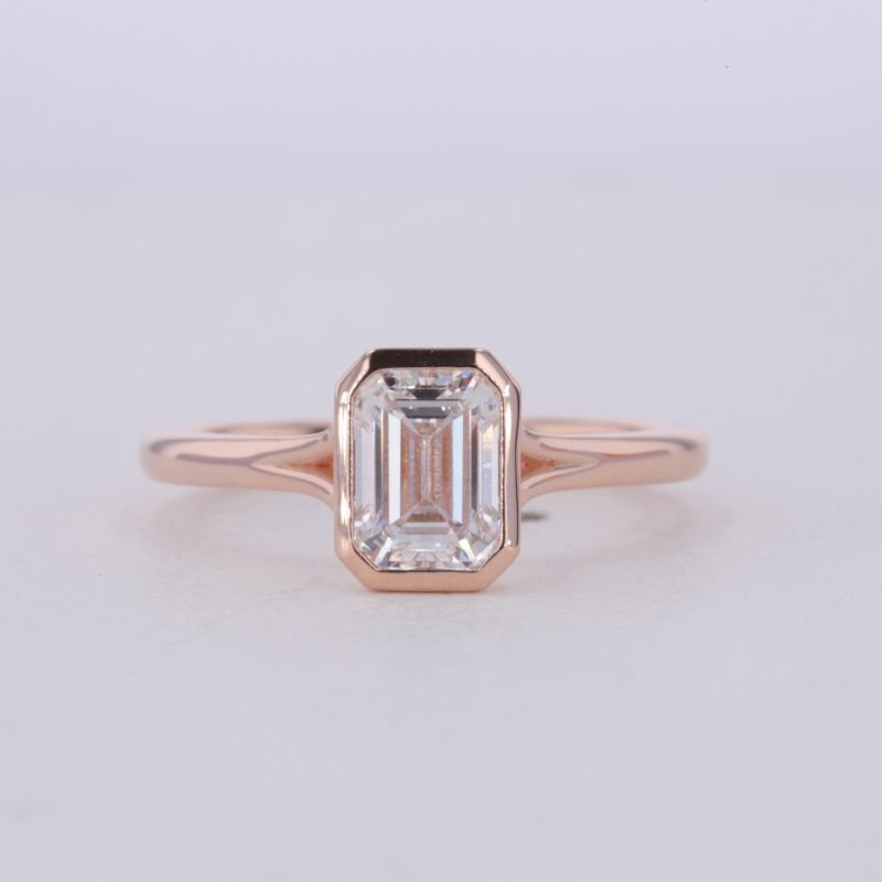 Fine Jewelry Custom Bezel 18k Gold Ring 1.5ct Emerald Cut Lab Diamond Wedding DEF VVS CVD Hpht IGI Lab Diamond Ring