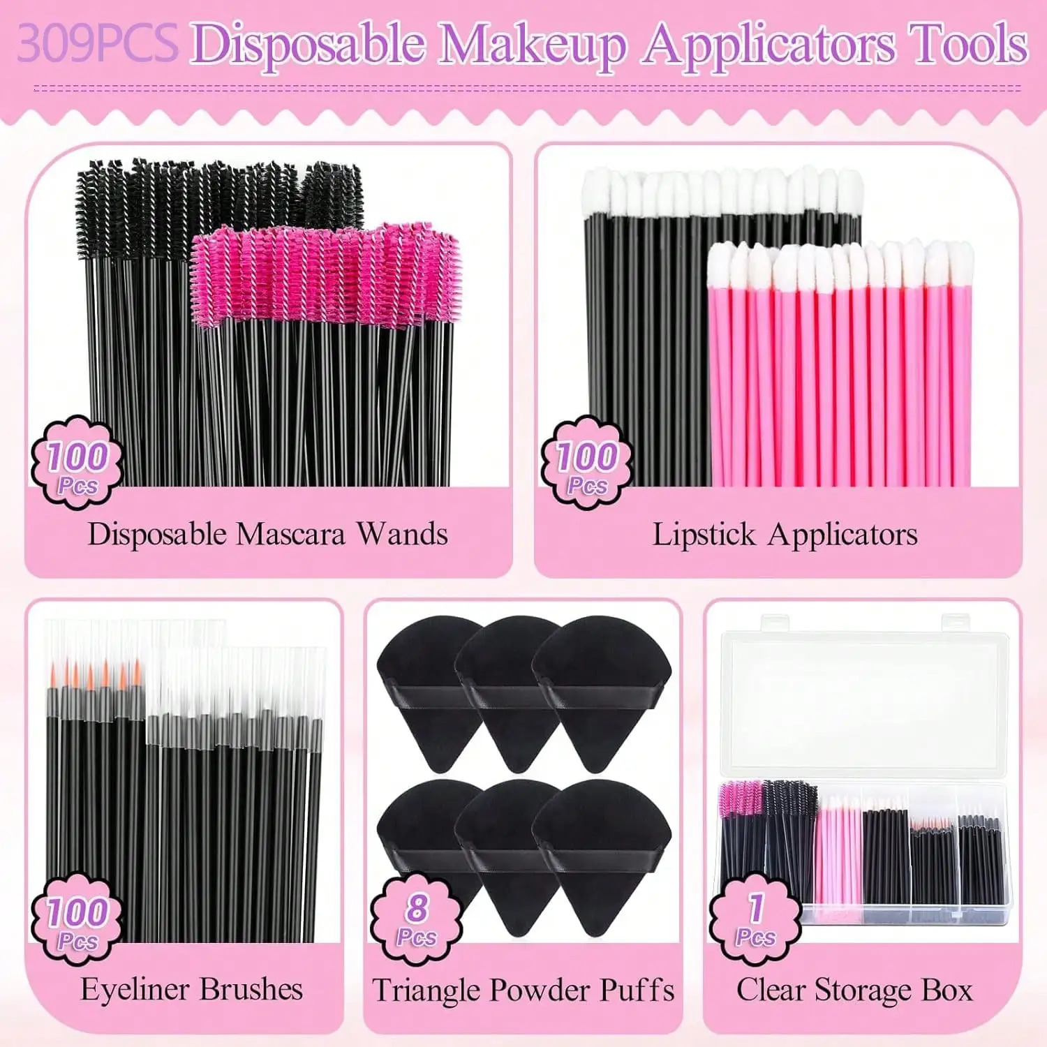 309-Piece Professional Disposable Makeup Kit - Triangular Puffs Mascara WandsCosmetic Applicators - Hygienic Beauty Tools Set 250729