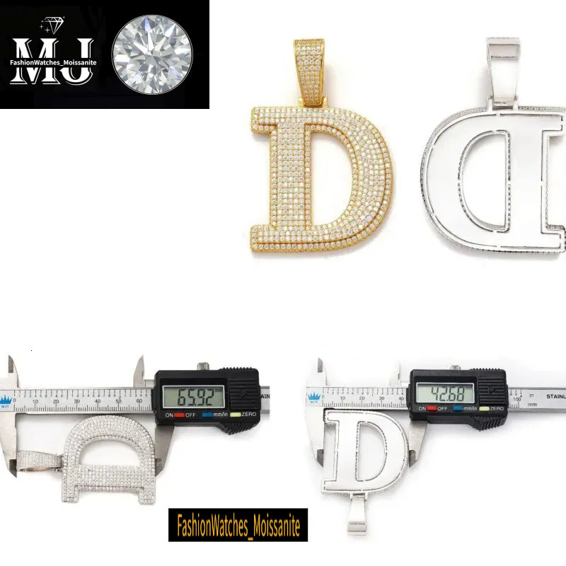 A-Z Sterg Sier Shiny Moissanite Letter Pendant with 3mm 24inch Rope Chain Jewelry for Men Women Nice Gift