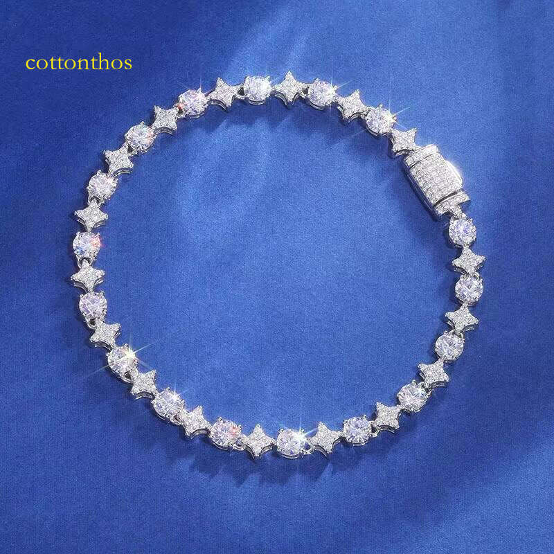 Exquisite Party Wedding Girlfriend Valentine's Day Jewelry Sterling Sier 6mm Iced Out Bling Moissanite Bracelet for Women