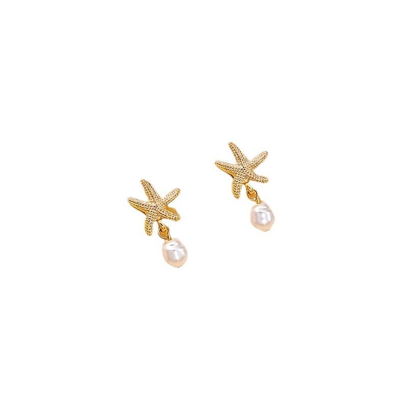 Elegant Beach Vibes: Simple Yet Cute Starfish & Pearl Studs for Special Occasions