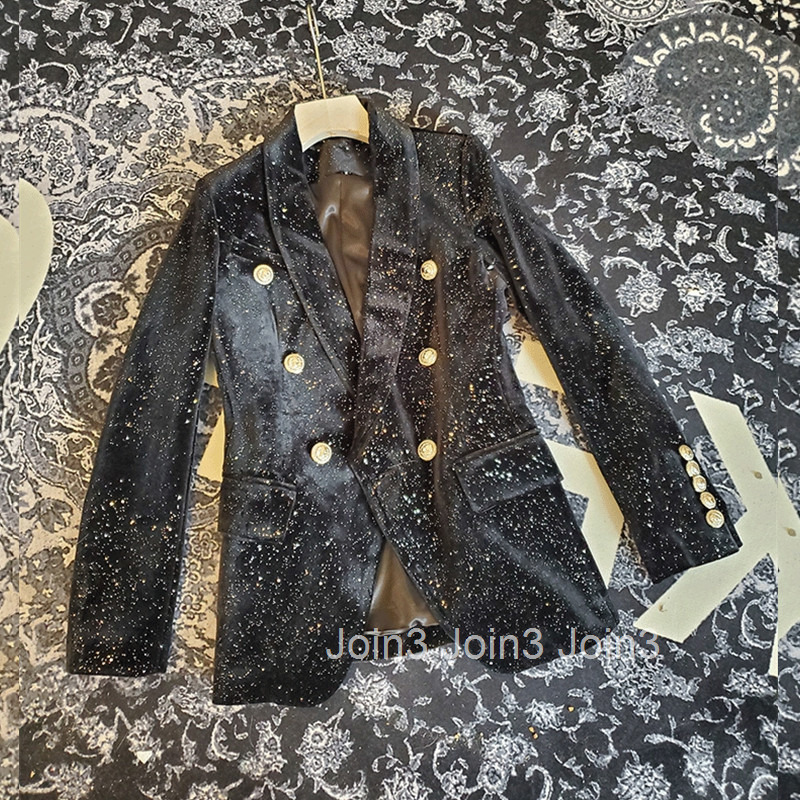 Fall/Winter French Fashion Temperament Velvet Thickened Slim Milk Blazer Women Shining