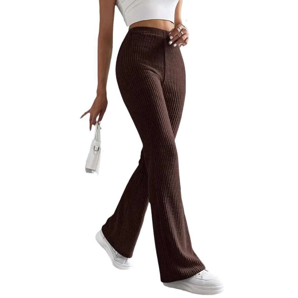 Designer T Shirt 2025 Cross-Border Spring And Autumn New Flared Pants Women's Solid Color Casual Pants Ribbed Knit Fashion Versatile Slim Fit Lon