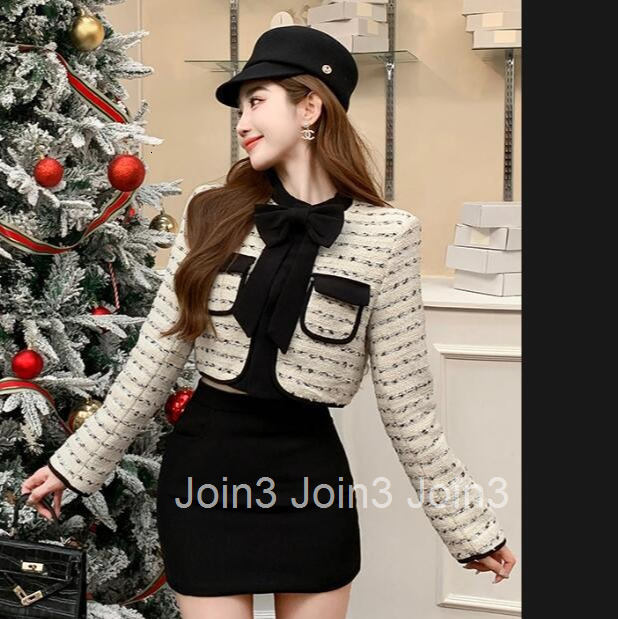 Winter New Elegant Socialite Style Short Skirt Set Cardigan Short Jacket + Half Skirt Two Pieces