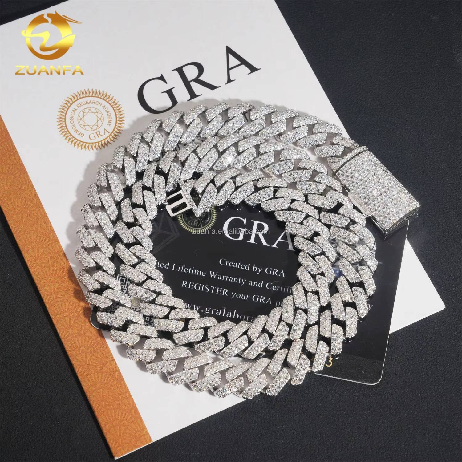 Promotion Selling Fashion Hip Hop Jewelry 925 Sterling Silver 12mm 2 Rows Iced Out VVS Moissanite Diamond Miami Cuban Link Chain