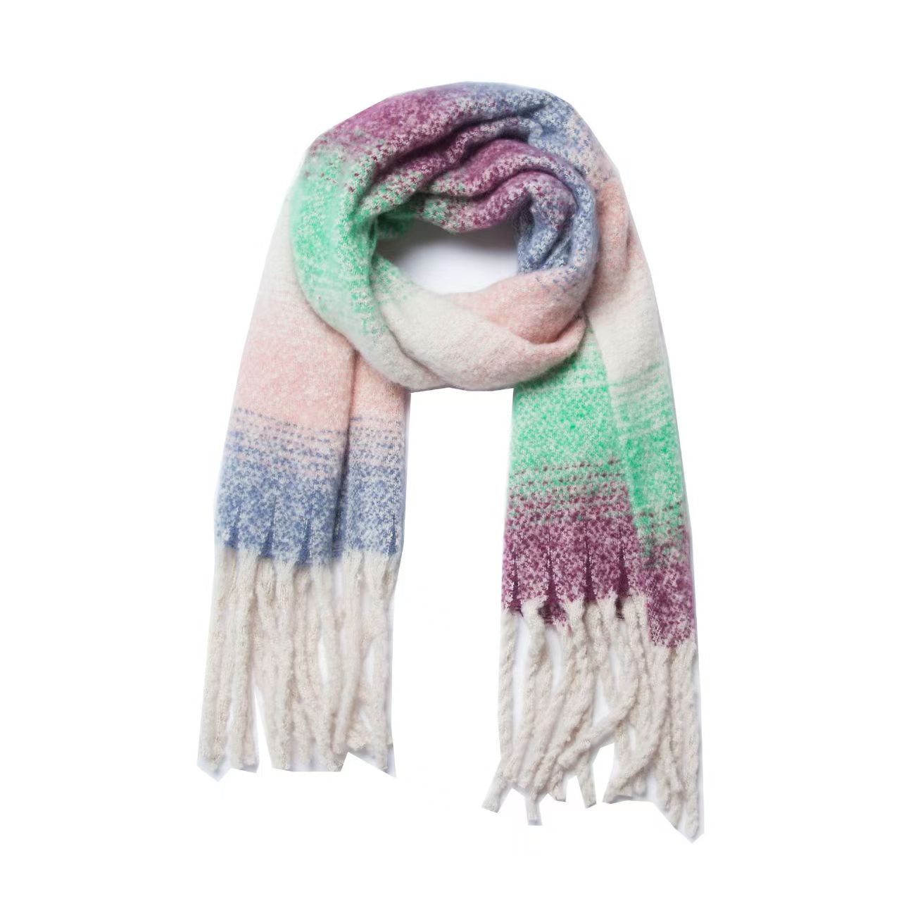 Y1334 Autumn and winter new polyester boucle yarn thick tassel gradient color scarf women's shawl