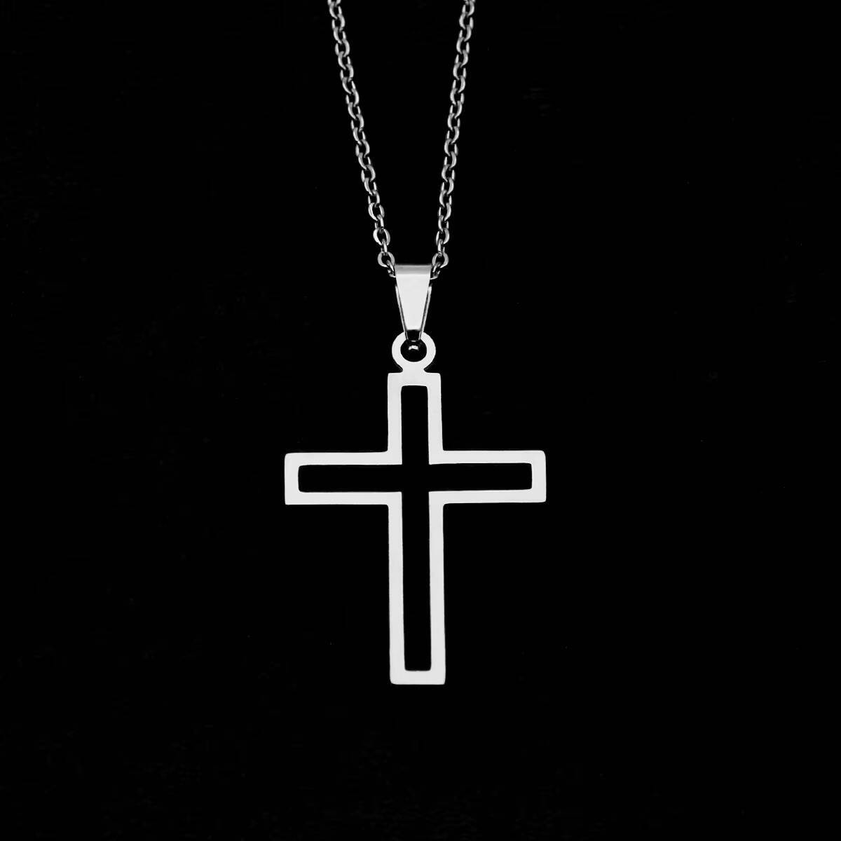 Simple Religious Stainless Steel Cross Pendant Necklace Gold Plated for Men and Womens Anniversary Jewelry Gift Chain Type