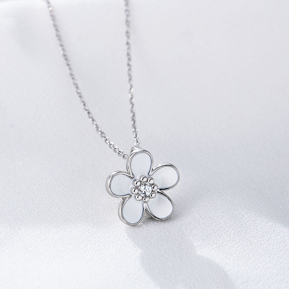 S Pure Sier Inlaid Dia Oil Drop Small Flower Pendant Necklace for Women Versatile Hot-Selling Ins Style Collarbone Chain Jewelry for Women