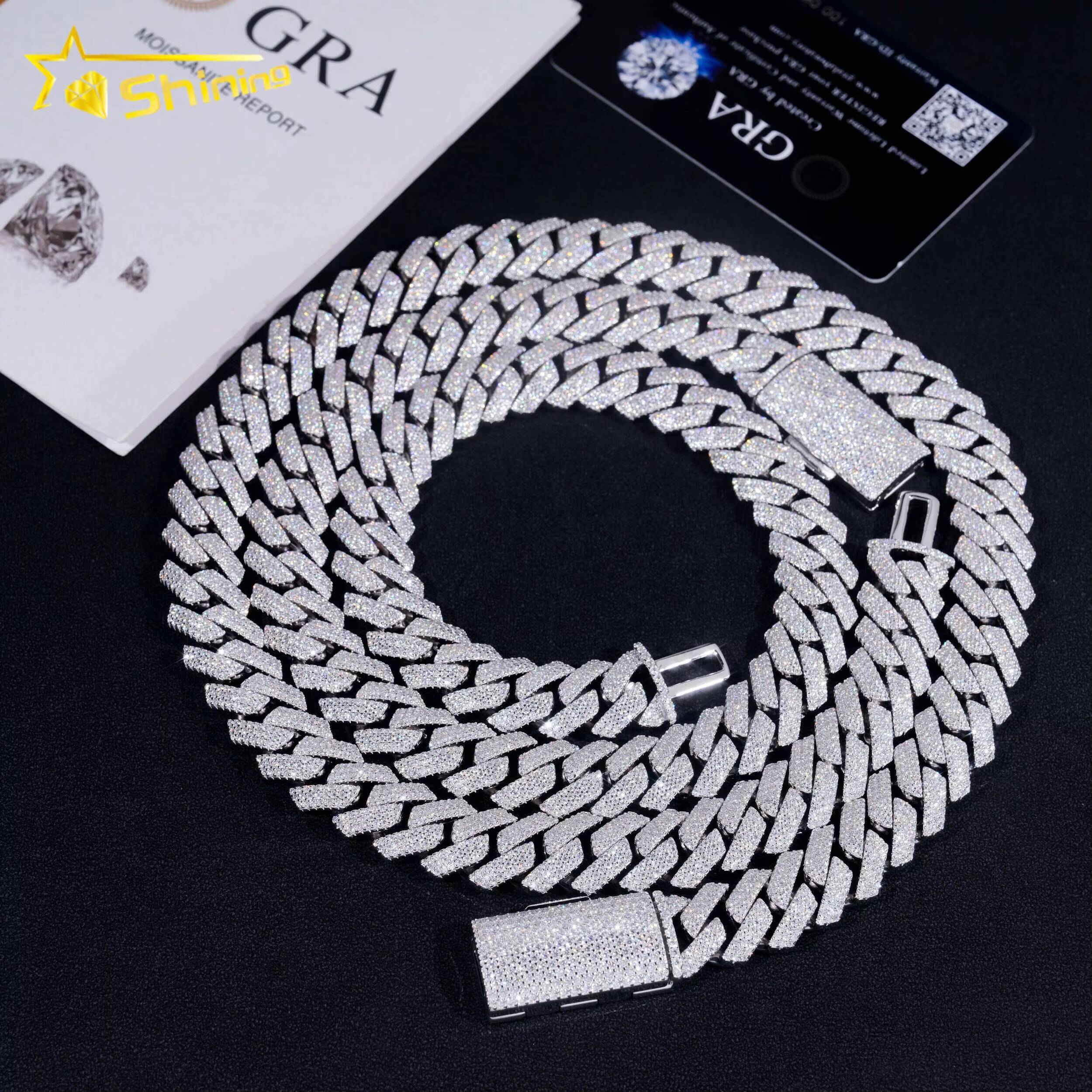 Fine Jewelry 15MM Gold Plated 925 Sterling Silver VVS Moissanite Diamond Hip Hop Jewelry Iced Out Cuban Link Chain Men Necklace