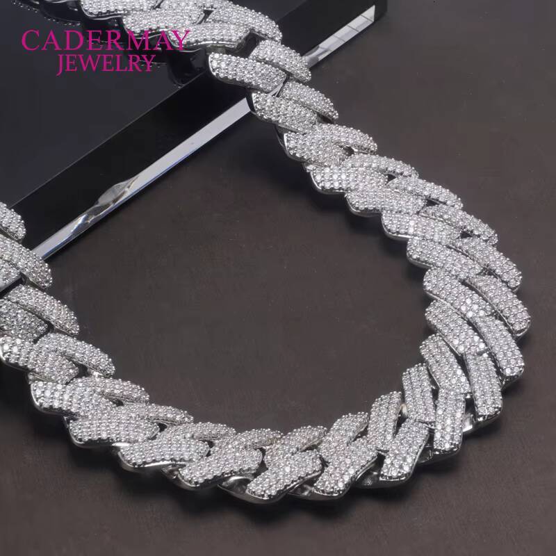 Cadermay Hip Hop Jewelry 14mm Round Moissanite Diamond Pure 925 Silver Cuban Link Chain Necklace Coutom Price