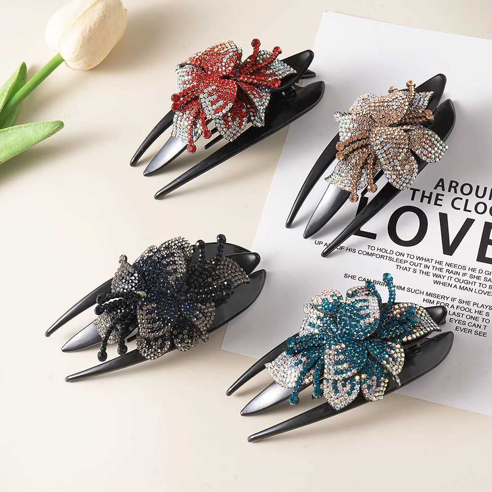 Double Flower Rhinestone Duckbill Hair Claws Clips Hairpins For Girls Women Fashion Hair Grip Barrettes Ponytail Hair Accessories Z250729