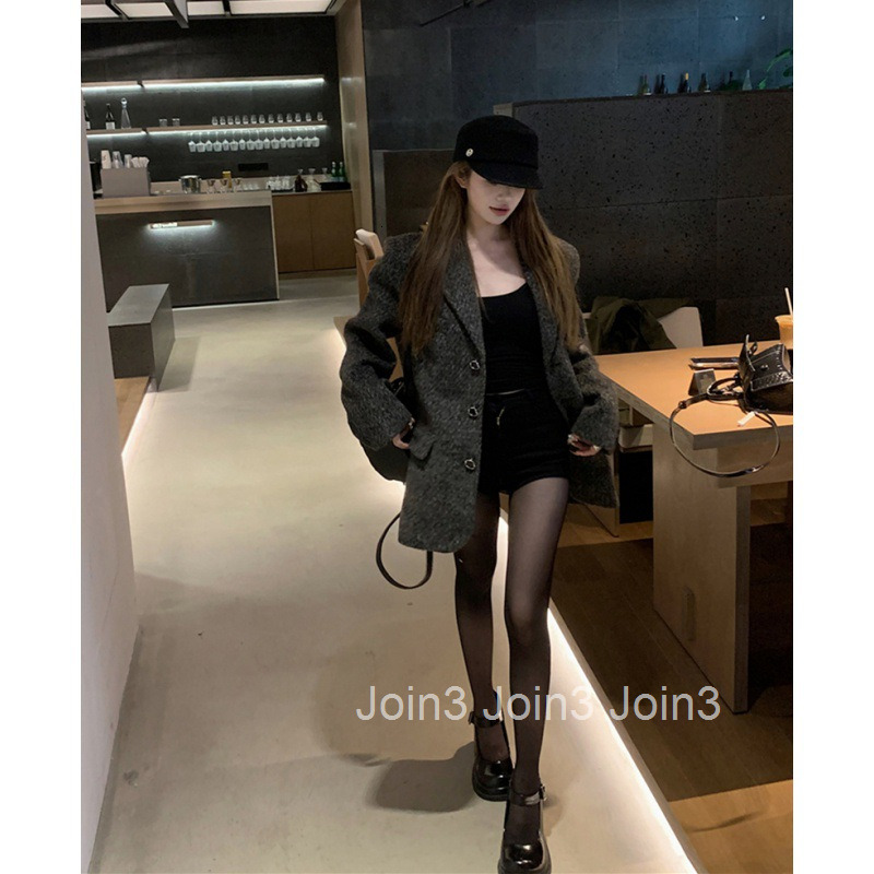 Autumn Winter Fashion Socialite Style Quilted Thick Long Sleeve Woolen Blazer Womens Mid-Length Woolen Coat