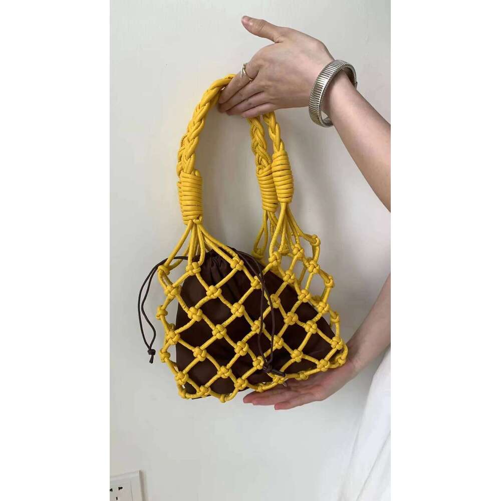 NEW Women Canvas Handbag Handmade Woven Rope Mesh Summer New Fashion Hollow Out Shoulder Bag