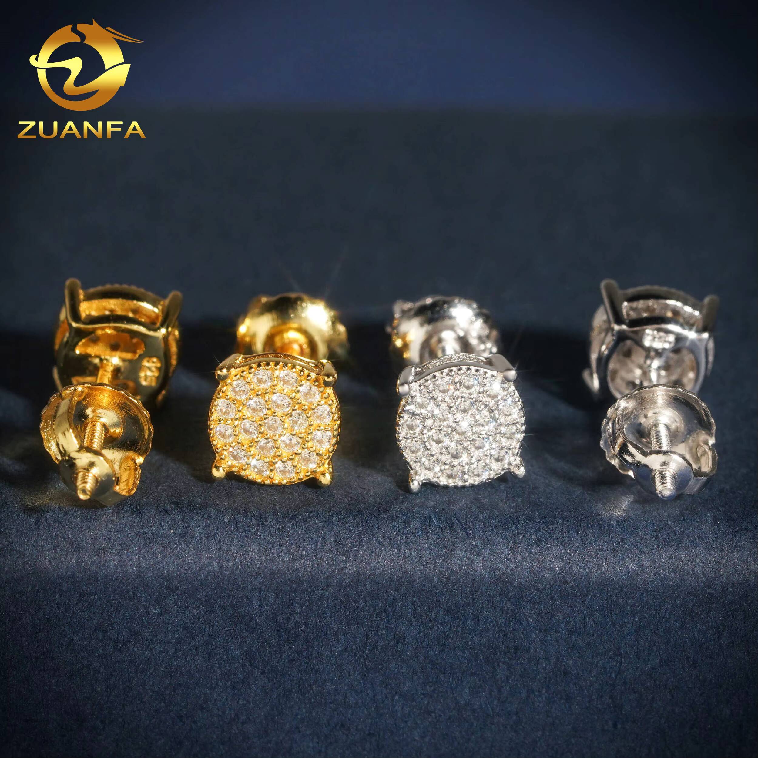 Hip Hop 14K Real White Gold Round Lab Diamond Cluster Earrings EverLasting Gift for Women Men Fine Jewelry