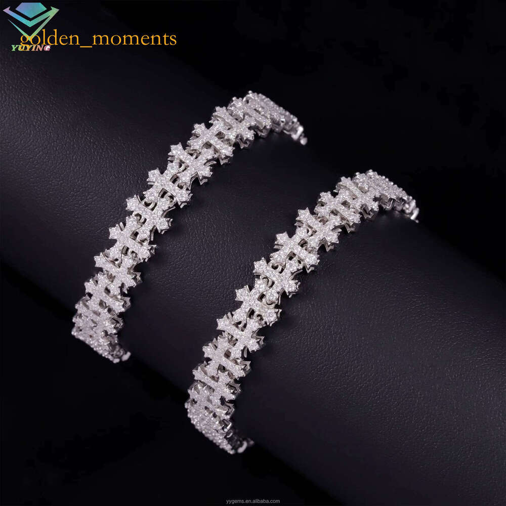 S Sterling Sier Moissanite Bracelet with Full Cross Design Passes Dia Tester Elegant Bangle