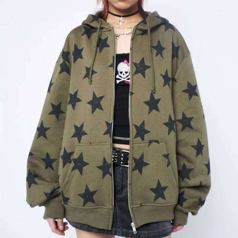 hoodie Y2k Clothes Vintage Star Oversized Jacket Haruku Goth Long Sleeve Women Sweatshirt 2000s Hip Hop Zip Up Hoodies Top jacket