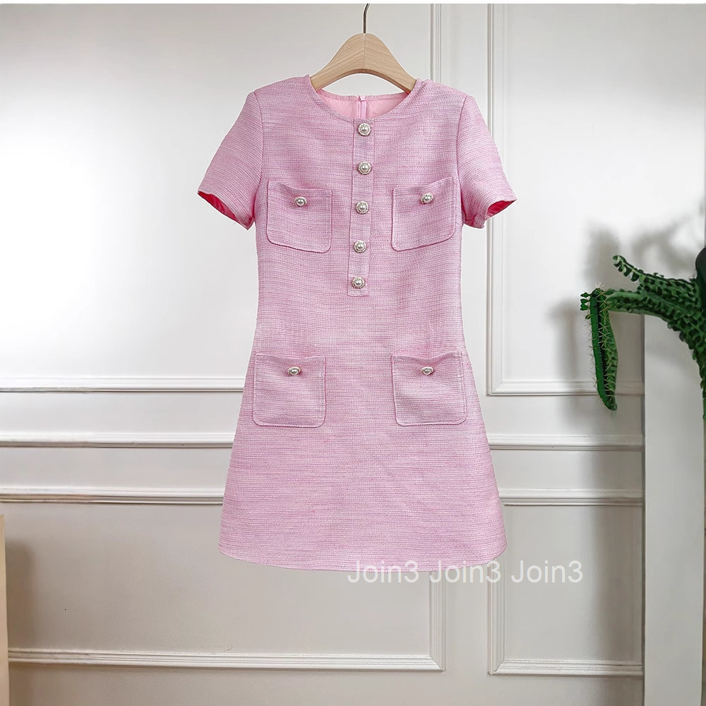 2025 Socialite Summer New Style Slim Fit Pearl Button Multi-Pocket Design Short Sleeve Dress Short Skirt