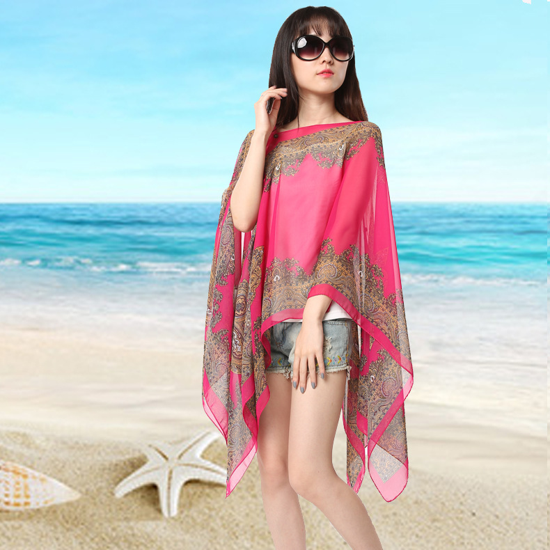 K1524 Summer scarf sun protection shawl cycling driving chiffon scarf women's beach scarf super large thin beach towel