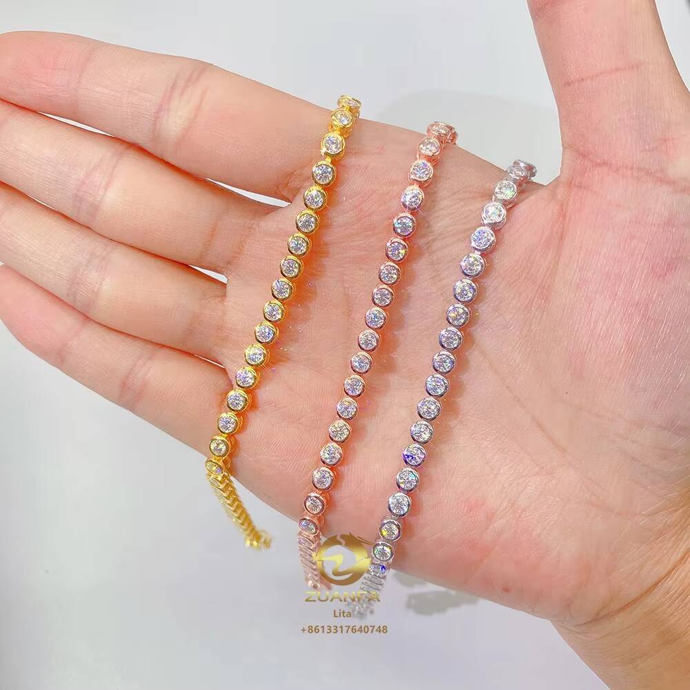 New Design Hip Hop 3mm 4mm 5mm Gra Certified Moissanite Diamond Gold Tennis Chain 925 Silver Tennis Necklace