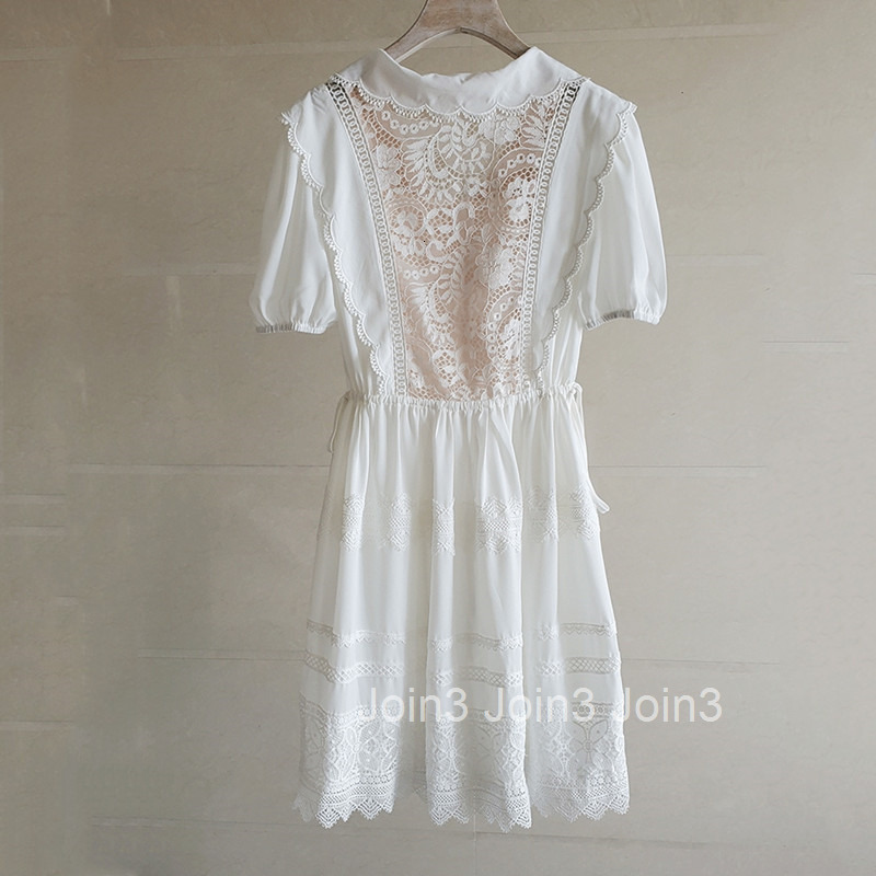 French Style Elegant Heavy Craft Mid-Length Dress Summer New Fashion Slim Fit Doll Collar Hollow Short Sleeve Dress Nanyou