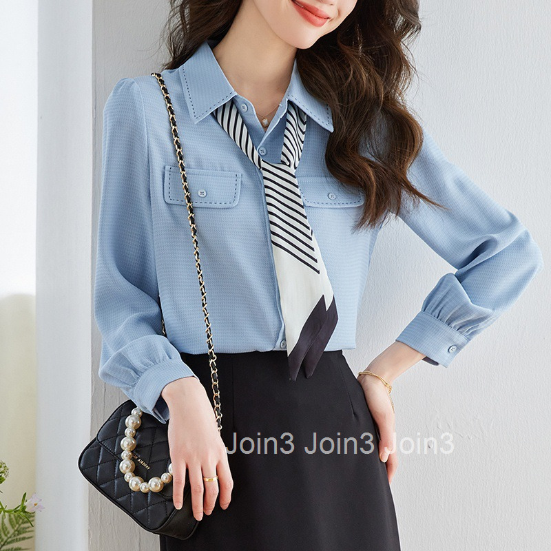 Spring and Autumn New Style Socialite Niche Tie Elegant Long Sleeve Shirt Womens Fashion Plus Size Blouse Top