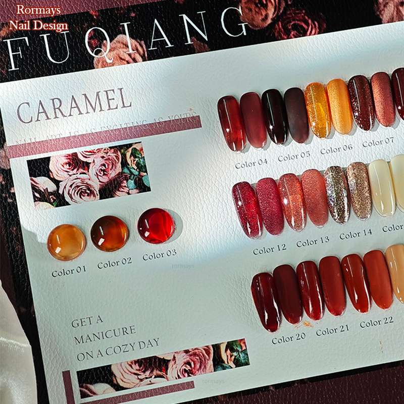 Rormays autumn and winter red brown gel polishing 24PCS mixed varnish semi permanent immersion coffee UV primer nail salon amber nail wholesale gel fa