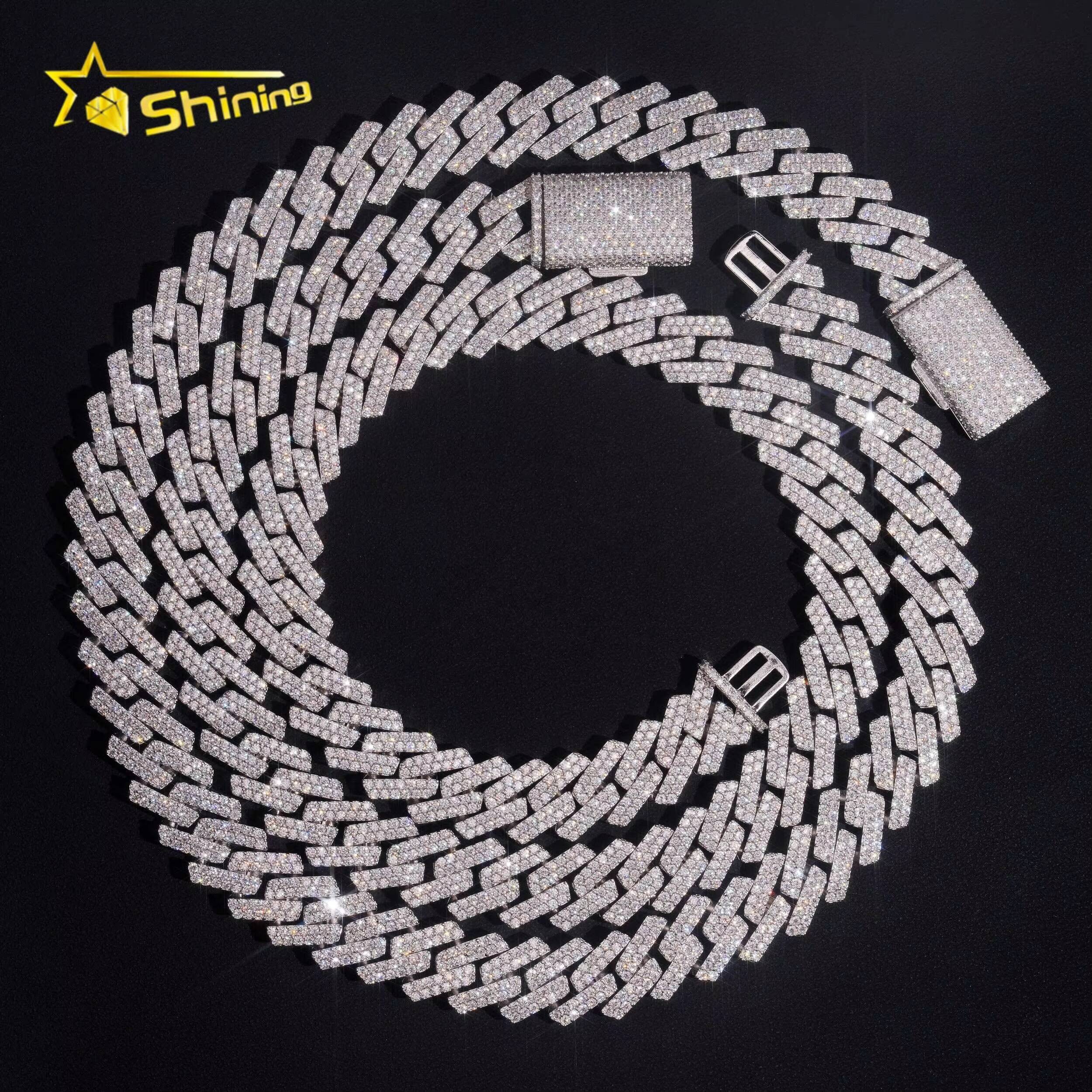 Hip Hop Jewelry High Quality Mens 15mm 925 Sterling Silver Iced Out VVS Moissanite Cuban Link Chain