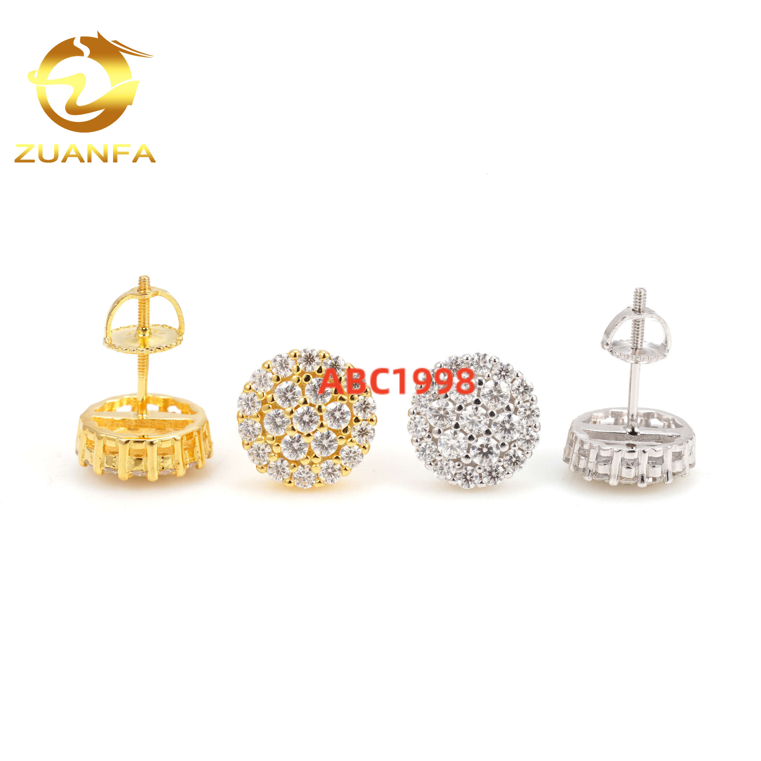 Wholesale Price 10.5mm Fashion Screw Back 925 Silver Ear Studs Iced Out Hip Hop Jewelry VVS Moissanite Men Stud Earrings