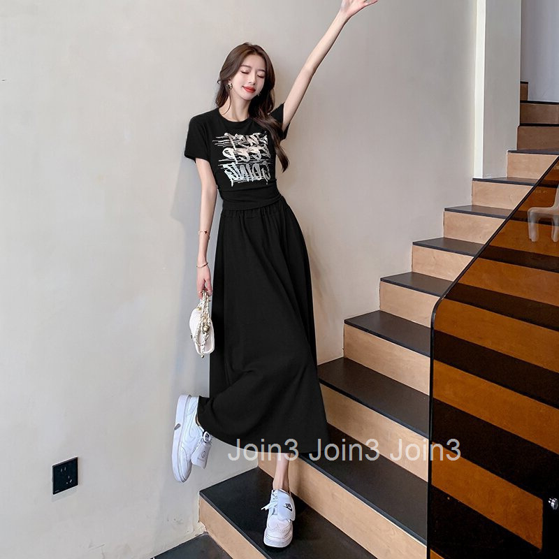 Summer Letter Print Back Hollow Out Short Slim Fit Short Sleeve T-Shirt Top + High Waist Half-Length Skirt Set