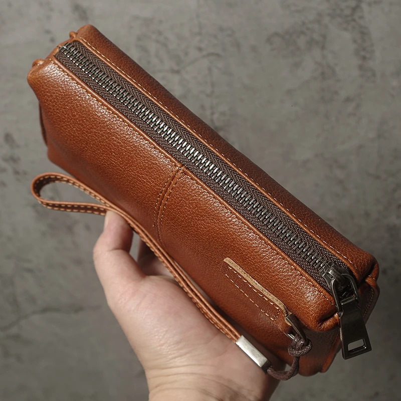 Mens Genuine Leather Clutch Bag High Quality Handbag Zipper Long Wallet Credit Card Bag Women Top Cowhide Mobile Phone Bag 250723
