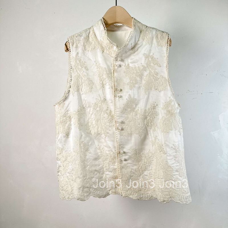 New Chinese Style Heavy Embroidery Vest for Women White High-End Stand Collar Embroidered New Chinese Style Loose Vest for Women