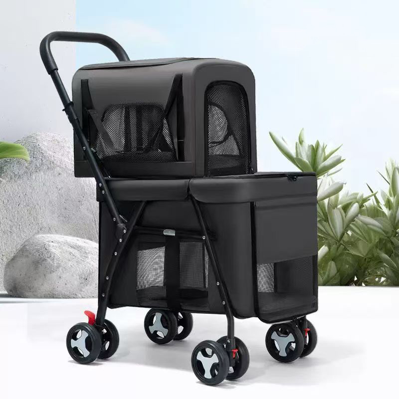 Double pet stroller with detachable straps - perfect for two dogs or cats - compact and convenient design - easy to assemble double dog stroller