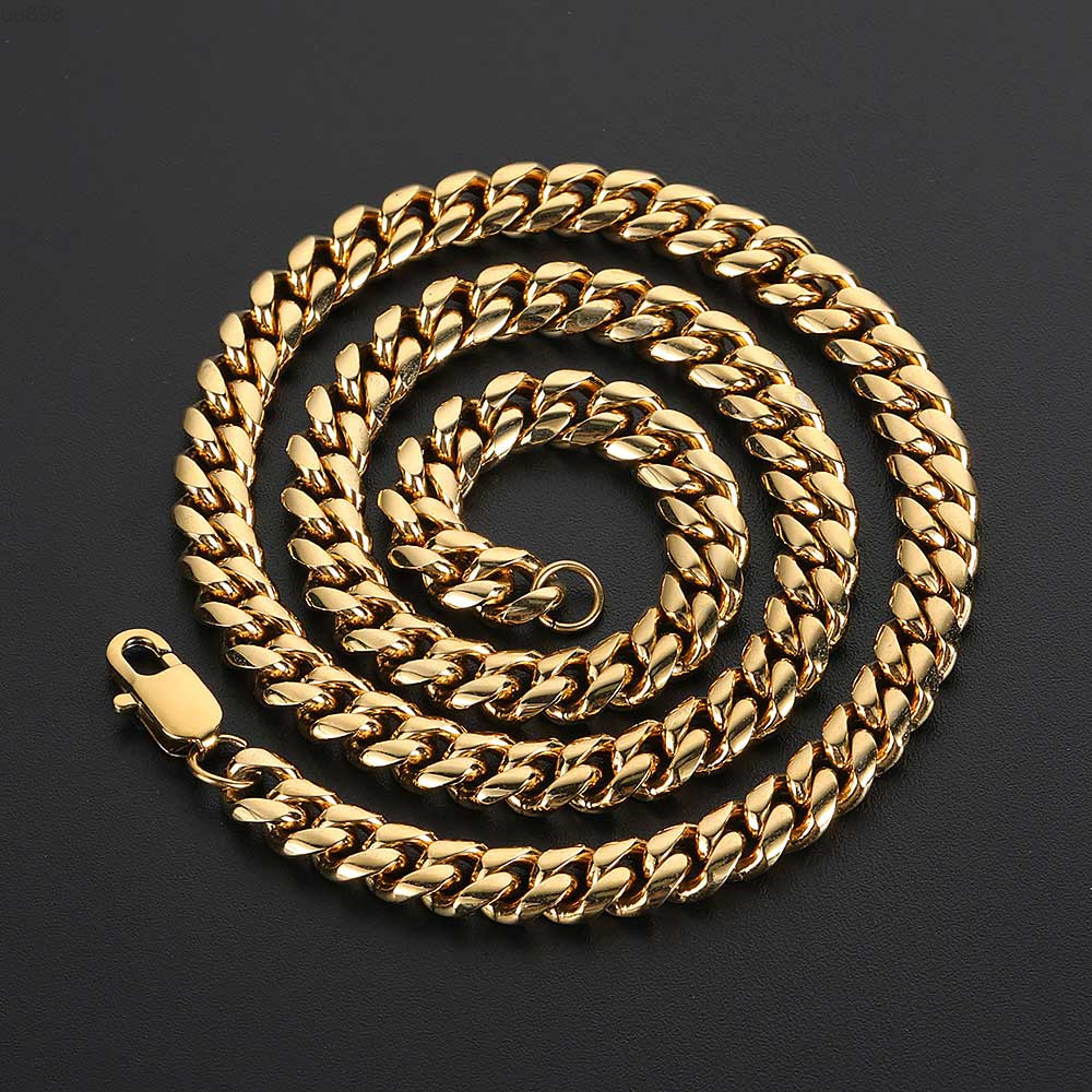 NUOYA Trendy Hip Hop Jewelry Mens Golden Stainless Steel Jewelry 8mm 18K Gold Plated Stainless Steel Cuban Link Chain Necklace