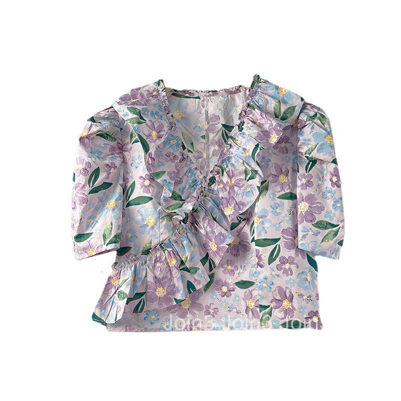 Socialite Little Fragrance Shirt for Women Summer New Korean Chic Short Sleeve Shirt with Ruffled Flower Top Short Style