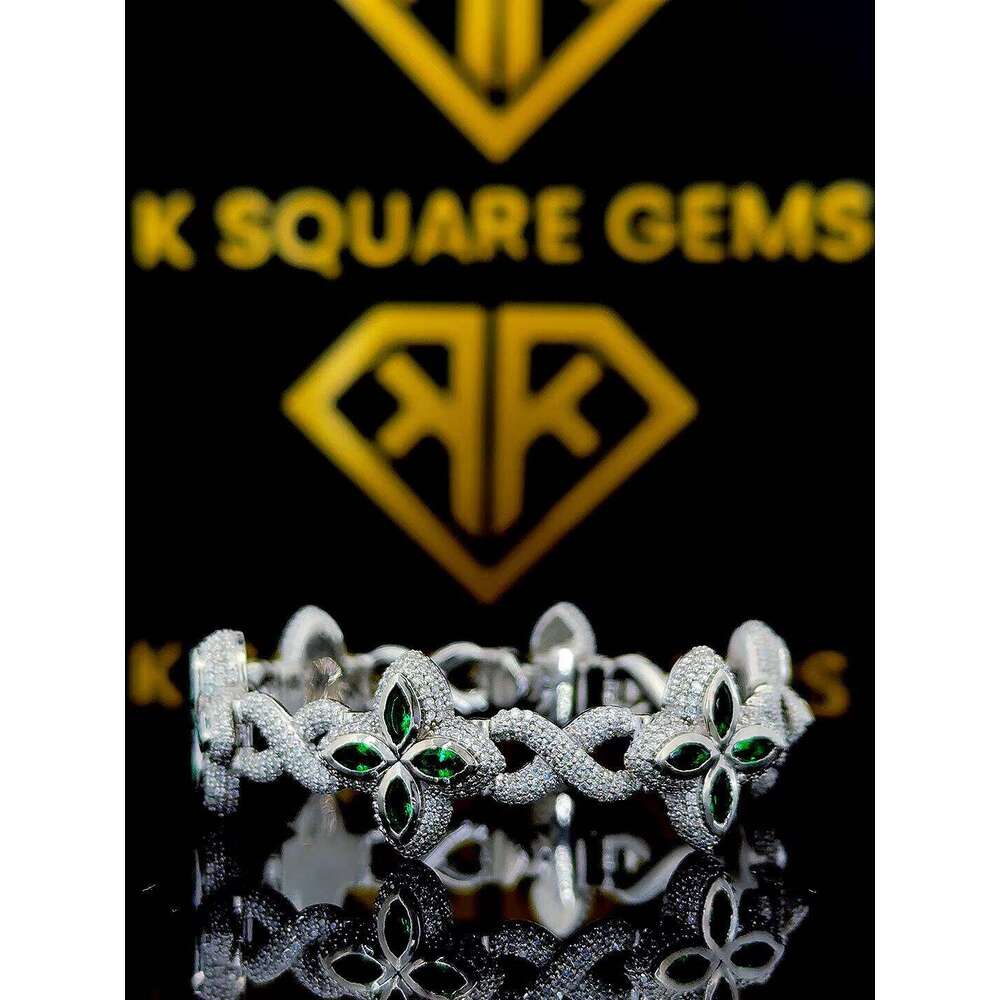 New Arrived Iced Out Clovers Moissanite Cuban Chain Sier Jewelry Bracelets for Men Women, Pass Dia Tester