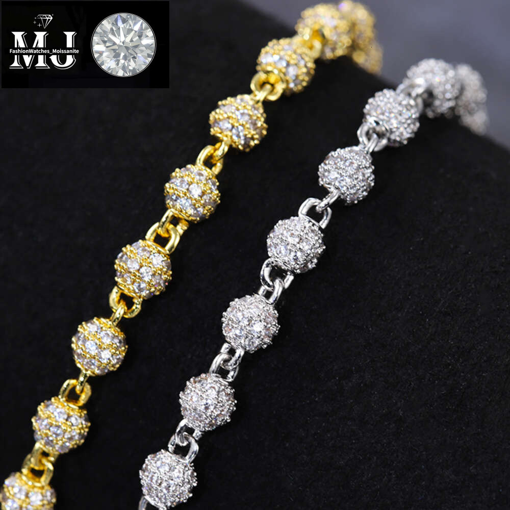 Yu Ying designer necklace Solid Sier 4mm 8mm 10mm Wide Vvs Round Moissanite Ball Shape Cuban k Chain for Hip Hop Jewelry