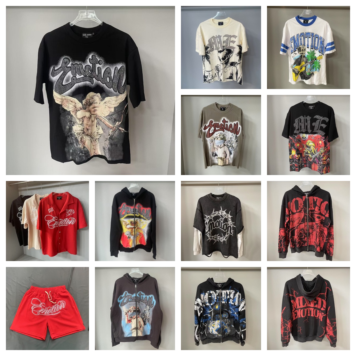Mirror quality mixed emotion Men's shirtsshorts Boxy Fit Clothing MIXEDEMOTION Hoodies Skulls Print Shirt Summer Breathe hoodies Men Women Casual T-shirt Tops
