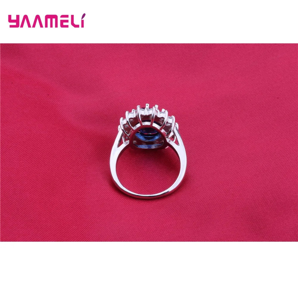 100% 925 Sterling Silver Women Wedding Engagement Jewelry Ring Classic Oval Flower n Shiny Cubic Zircon Crystal 250729